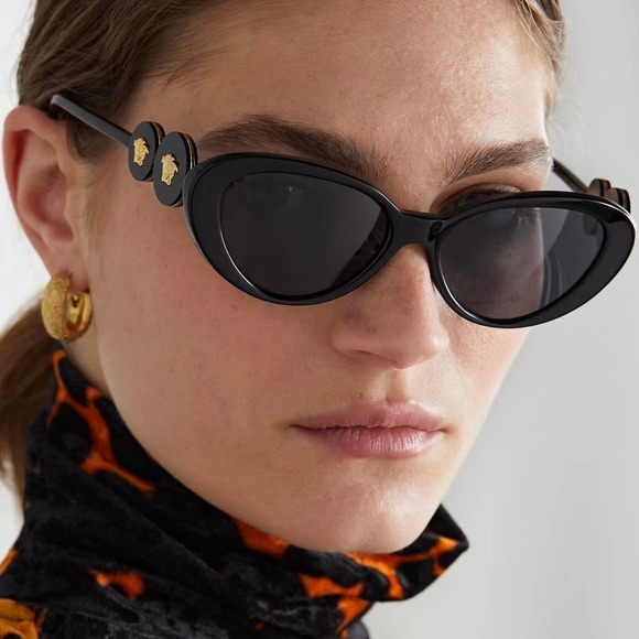 New! Versace Black Sunglasses with Gold Medusa Detail (box and dust cloth). main image 14